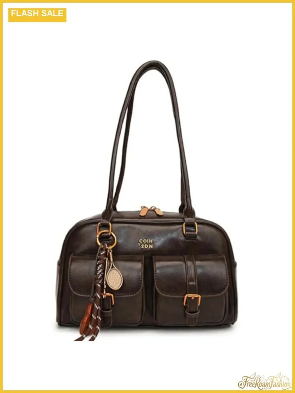 Vintage Y2K Hobo Shoulder Bag PU Leather Top Handle Tote Pendant